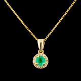 14K Gold 0.26ct Emerald & 0.09ctw Diamond Pendant