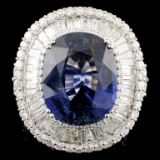 18K Gold 21.41ct Sapphire & 5.93ctw Diamond Ring