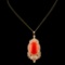 14K Gold 16.48ct Coral & 2.15ctw Diamond Pendant