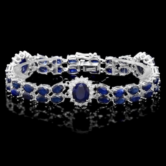 14k Gold 20.00ct Sapphire & 1.70ct Diamond Bracel