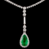 18K White Gold 1.81ct Emerald & 4.15ct Diamond Nec