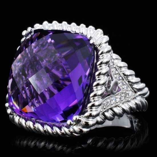 18K Gold 23.51ct Amethyst & 0.43ct Diamond Ring