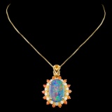 14K Gold 2.50ct Opal & 0.35ctw Diamond Pendant