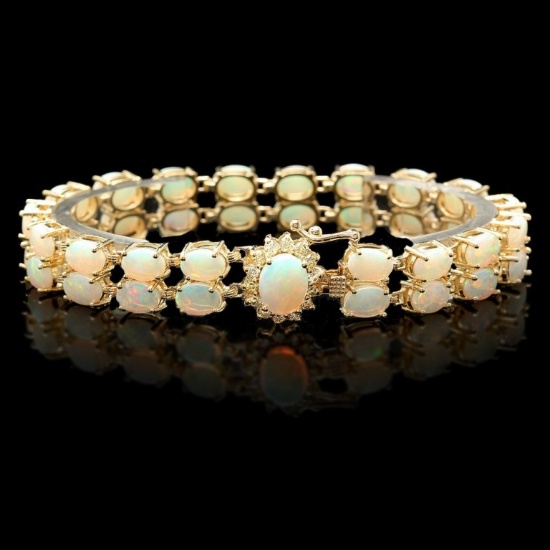 14k Gold 14.00ct Opal & 0.50ct Diamond Bracelet
