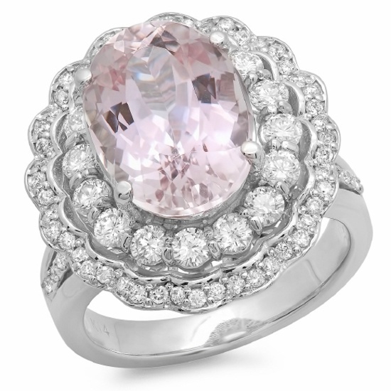 14K Gold 7.50ct Morganite & 1.25ct Diamond Ring