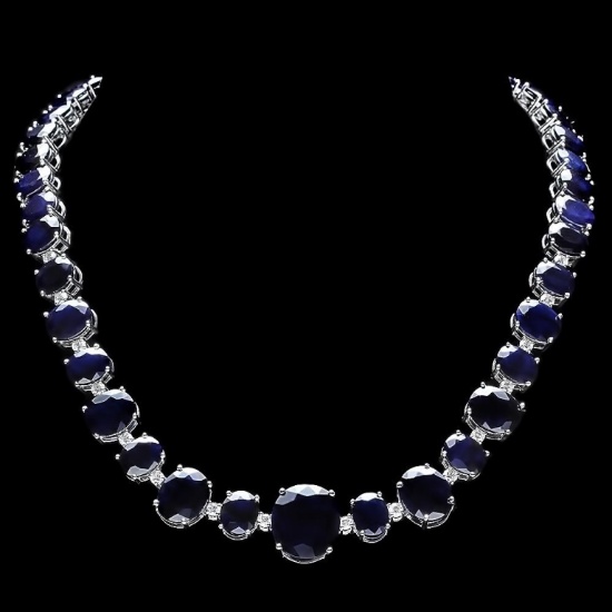 14k Gold 170.00ct Sapphire & 2.00ct Diamond Neckl