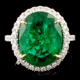 14K Gold 7.80ct Emerald & 0.44ctw Diamond Ring