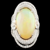 18K Gold 14.30ct Opal & 3.02ctw Diamond Ring