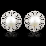 18K Gold 11MM Pearl & 2.04ctw Diamond Earrings