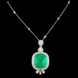 18K Gold 28.24ct Emerald & 3.50ctw Diamond Pendant