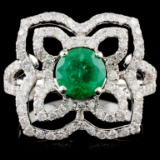 14K White Gold 0.90ct Emerald & 0.85ctw Diamond Ri