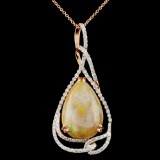 14K Gold 14.32ct Opal & 1.20ctw Diamond Pendant