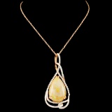 14K Gold 14.32ct Opal & 1.20ctw Diamond Pendant