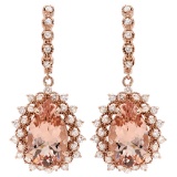 14K Gold 12.00ct Morganite & 1.90ct Diamond Earrin