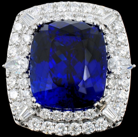 18K Gold 24.35ct Tanzanite & 3.53ct Diamond Ring