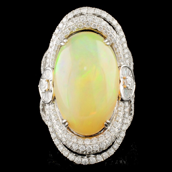 18K Gold 14.30ct Opal & 3.02ctw Diamond Ring