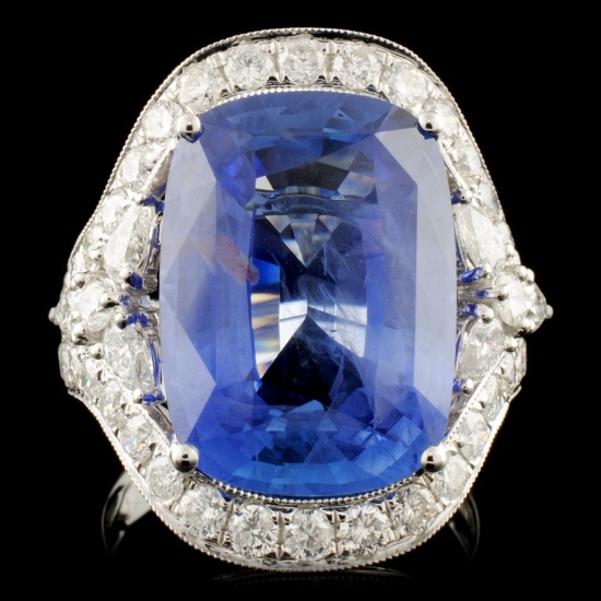 18K Gold 14.46ct Sapphire & 1.94ctw Diamond Ring