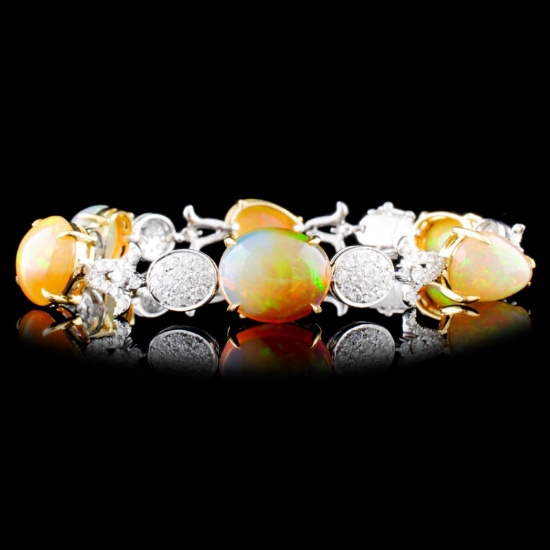 18K Gold 19.00ct Opal & 2.23ctw Diamond Bracelet