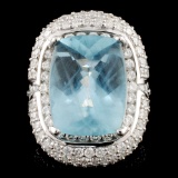 18K Gold 10.82ct Aquamarine & 3.76ctw Diamond Ring