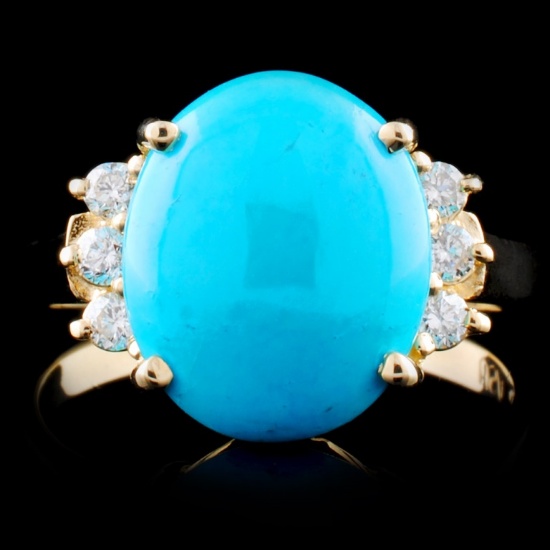 14K Gold 2.94ct Turquoise & 0.06ctw Diamond Ring