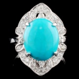 14K Gold 2.75ct Turquoise & 0.40ctw Diamond Ring