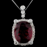 14K White Gold 25.00ct Rubellite & 4.23ct Diamond