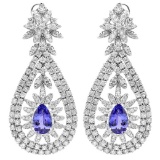 14K Gold 6.00ct Tanzanite & 7.20ct Diamond Earring