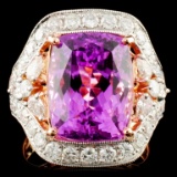 14K Gold 11.25ct Kunzite & 1.90ctw Diamond Ring