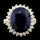 14K Gold 11.90ct Sapphire & 1.24ctw Diamond Ring
