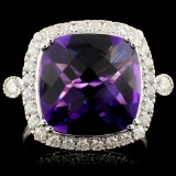 14K Gold 5.57ct Amethyst & 0.50ctw Diamond Ring