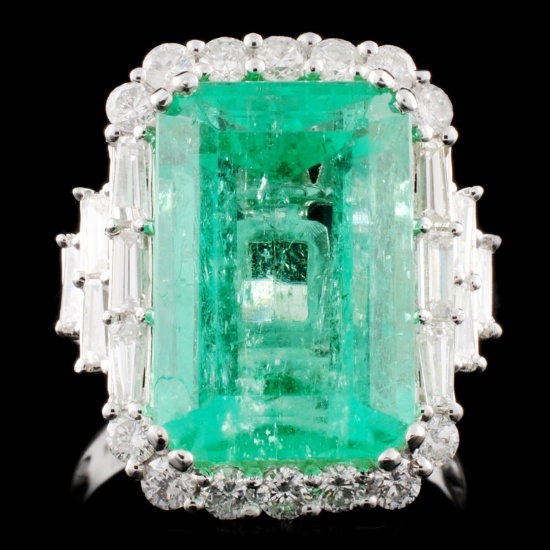 18K Gold 9.32ct Emerald & 1.31ctw Diamond Ring