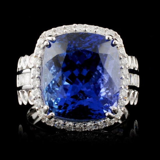 18K Gold 12.70ct Tanzanite & 1.23ctw Diamond Ring