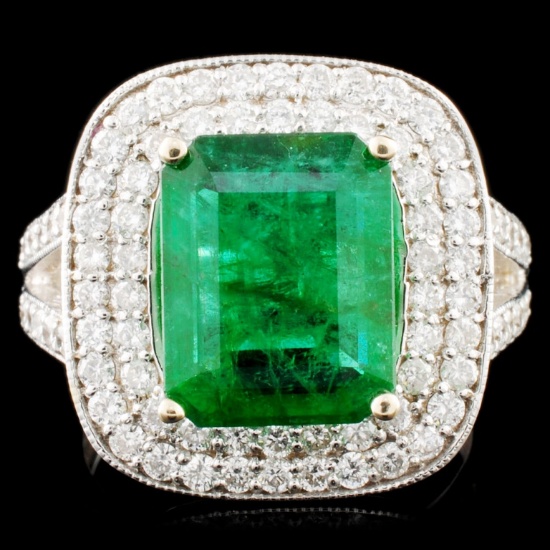 18K Gold 3.80ct Emerald & 1.09ctw Diamond Ring