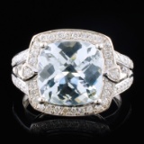 14K White Gold 3.96ct Aquamarine & 0.46ctw Diamond