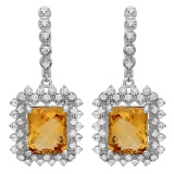 14K Gold 11.50ct Citrine & 2.00ct Diamond Earrings