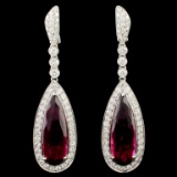 18K Gold 15.24ct Tourmaline & 2.77ctw Diamond Earr