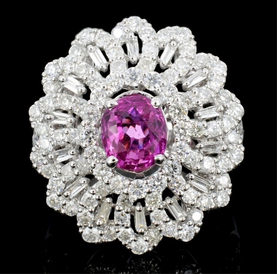 18K White Gold 1.00ct Pink Sapphire & 3.20ct Diamo