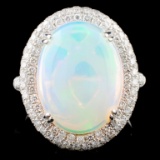 14K White Gold 5.45ct Opal & 1.30ct Diamond Ring
