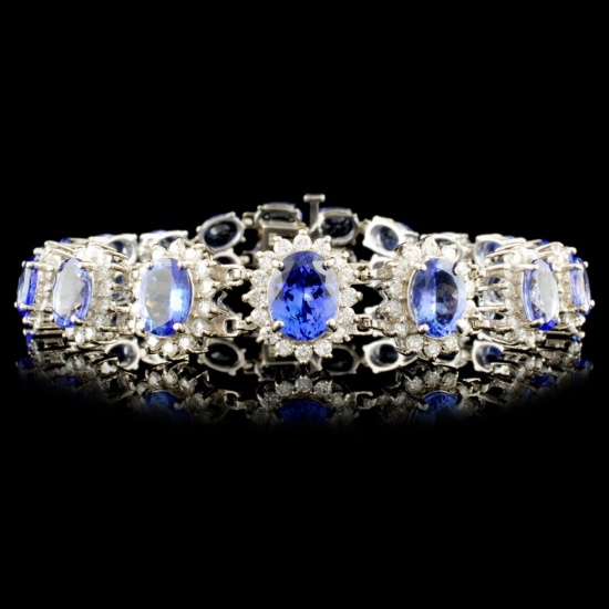 14K Gold 29.40ctw Tanzanite & 2.60ctw Diamond Brac