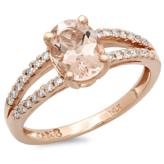 14K Gold 1.15ct Morganite & 0.25ct Diamond Ring