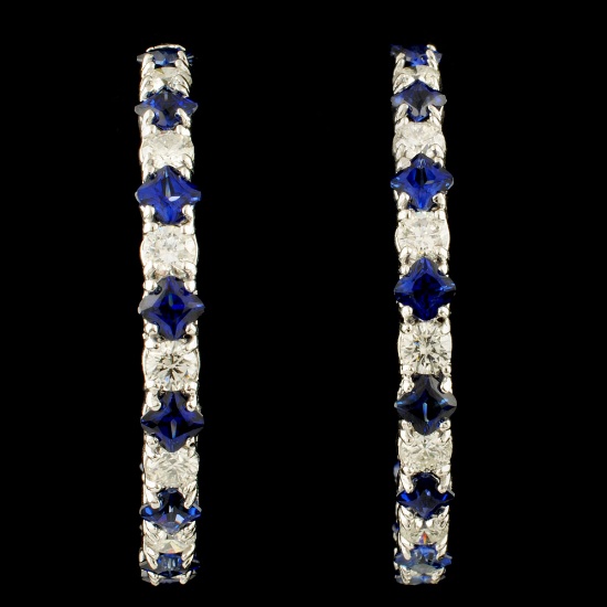 14K Gold 6.14ct Sapphire & 3.21ctw Diamond Earring