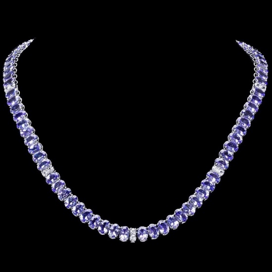14k Gold 55.00ct Tanzanite & 1.35ct Diamond Neckl