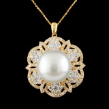 18K Gold 14.00MM Pearl & 2.26ctw Diamond Pendant