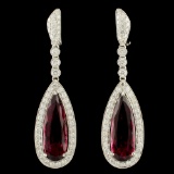 18K Gold 15.24ct Tourmaline & 2.77ctw Diamond Earr