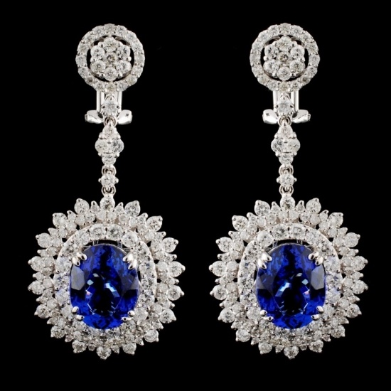 18K Gold 7.50ct Tanzanite & 4.58ct Diam Earrings