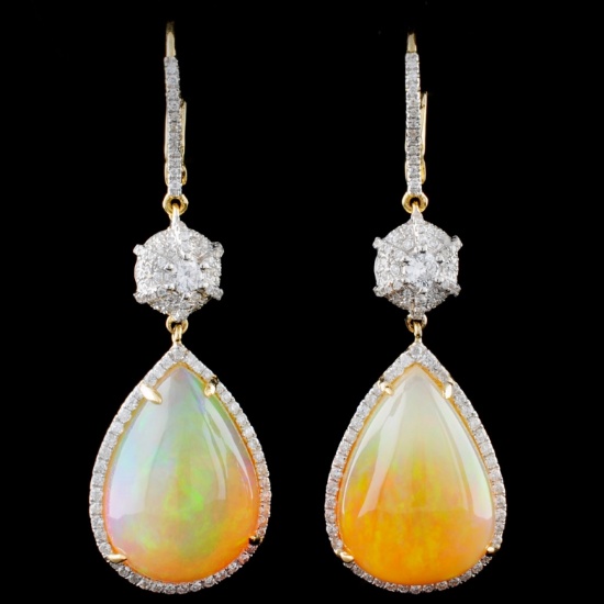 18K Gold 18.53ct Opal & 0.95ct Diamond Earrings