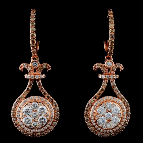 14K Rose Gold 1.81ctw Fancy Color Diamond Earrings