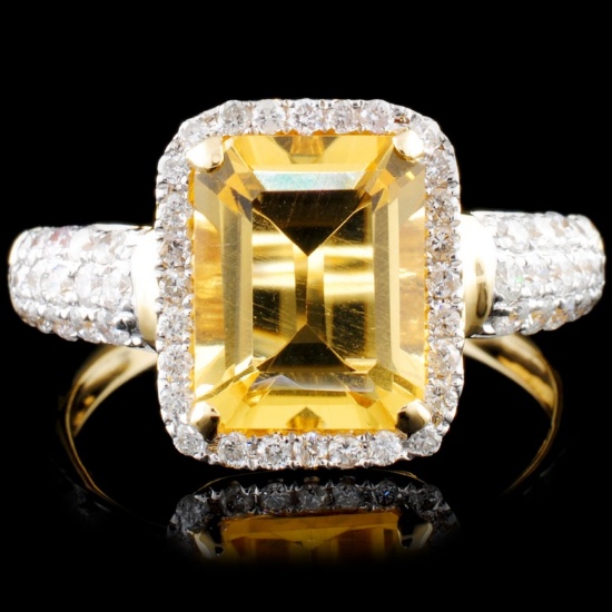 14K Gold 2.00ct Citrine & 0.52 Diamond Ring