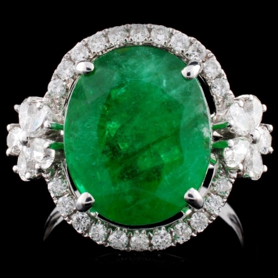 18K White Gold 6.19ct Emerald & 0.82ct Diamond Rin