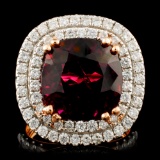 18K Gold 8.65ct Rubellite & 1.44ctw Diamond Ring